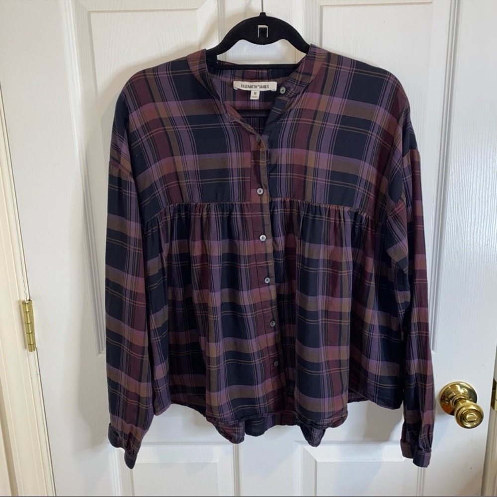 Elizabeth and James Purple Plaid Long Sleeve Button Down Top Medium M EUC